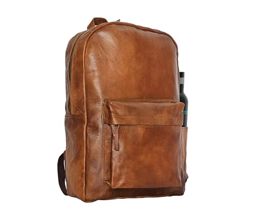 jaald 18 Brown Leather Backpack Vintage Rucksack Laptop Bag Water Resistant Casual Daypack College Bookbag Comfortable Lightweight Travel Backpack HikingPicnic Bag for Men - Image 3