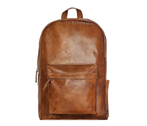 jaald 18 Brown Leather Backpack Vintage Rucksack Laptop Bag Water Resistant Casual Daypack College Bookbag Comfortable Lightweight Travel Backpack HikingPicnic Bag for Men - Image 1