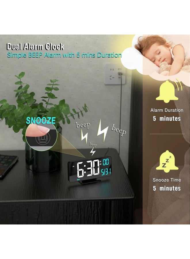 KOSUMOSU Digital Alarm Clock 6.7in Black Clock for Bedroom, Dual Alarm, Date, Seconds,Day of Week,12/24h,Dimming, Temp, Desk Clock, LED Clock for Living Room, Calendar Digital Clock Large Display - Image 5