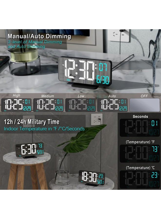 KOSUMOSU Digital Alarm Clock 6.7in Black Clock for Bedroom, Dual Alarm, Date, Seconds,Day of Week,12/24h,Dimming, Temp, Desk Clock, LED Clock for Living Room, Calendar Digital Clock Large Display - Image 3