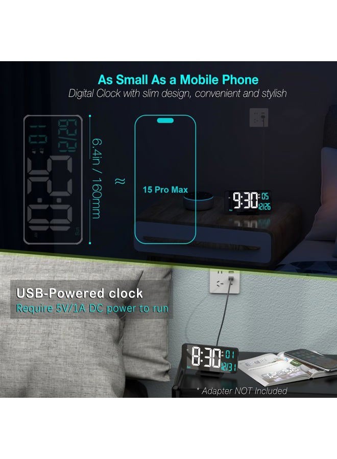 KOSUMOSU Digital Alarm Clock 6.7in Black Clock for Bedroom, Dual Alarm, Date, Seconds,Day of Week,12/24h,Dimming, Temp, Desk Clock, LED Clock for Living Room, Calendar Digital Clock Large Display - Image 2