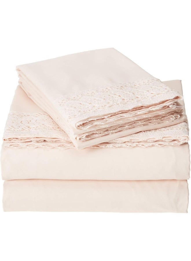 Modern Threads Amrapur Overseas | 4-Piece 100% Microfiber Crochet Lace Bed Sheet Set (Blush, Full) 