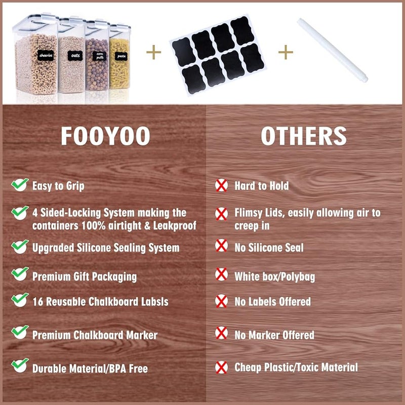 FOOYOO Cereal Containers Storage Set - 4 Piece Airtight Large Dry Food Storage Containers(135.2oz), BPA Free Dispenser Plastic Cereal Storage Containers with 16 Labels & Pen - - Image 4