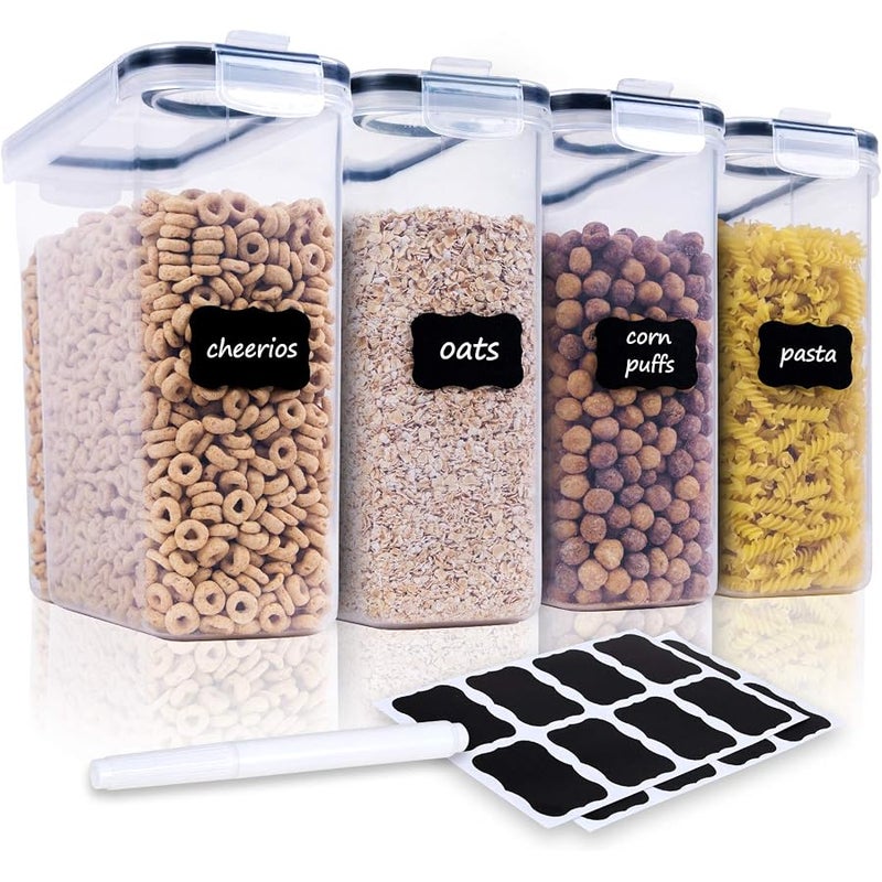 FOOYOO Cereal Containers Storage Set - 4 Piece Airtight Large Dry Food Storage Containers(135.2oz), BPA Free Dispenser Plastic Cereal Storage Containers with 16 Labels & Pen - - Image 1