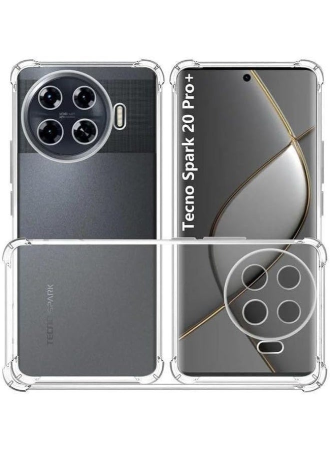 جراب متوافق مع هاتف Tecno Spark 20 Pro Plus، غطاء شفاف من السيليكون (TPU) مقاوم للصدمات، مزود بحماية للكاميرا وزوايا معززة ضد الصدمات - شفاف. - Image 1