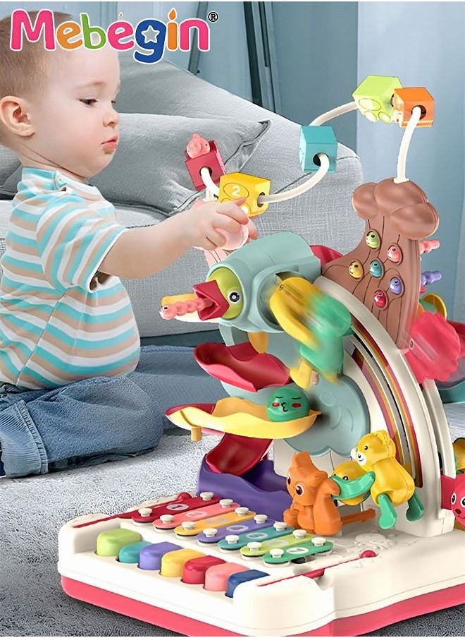 MEBEGIN 7 in 1 Early Education Toys with Keyboard,Animal Adventure Plastic Toy,Educational Piano and Bead Maze Pounding for Baby Birthday Gift 