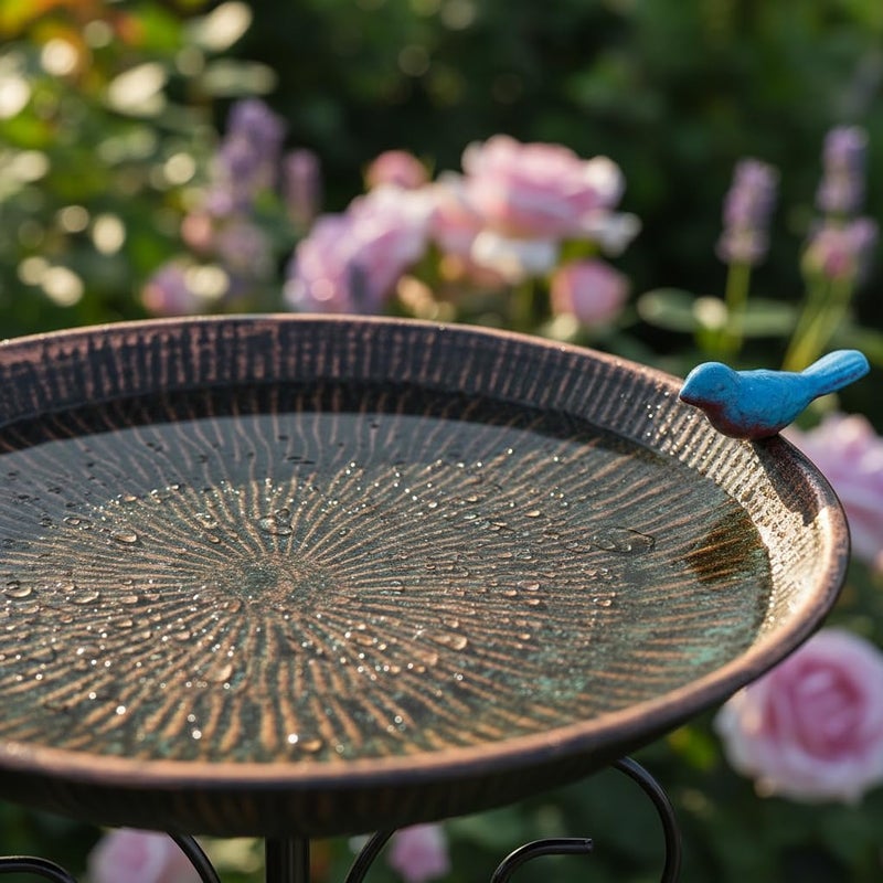 VEWOSTAR Metal Bird Bath for Outdoor,10" Wide Standing Frees Birdfeeder with Metal Stake,Vintage Bird Baths Feeder Bowl for Outdoors Garden Patio Yard Lawn Decor (Antique Bronze) - Image 4