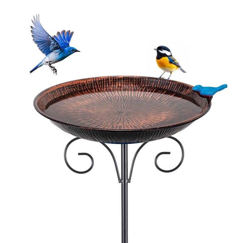 VEWOSTAR Metal Bird Bath for Outdoor,10" Wide Standing Frees Birdfeeder with Metal Stake,Vintage Bird Baths Feeder Bowl for Outdoors Garden Patio Yard Lawn Decor (Antique Bronze) - Image 1