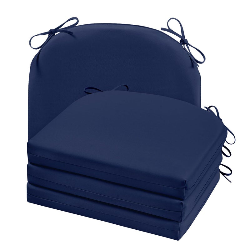 cozyide Outdoor Chair Cushions Waterproof Patio Seat Cushions with Adjustable Straps Round Corner Patio Chair Cushions for Garden Navy 17x16x2 Inch Pack of 4