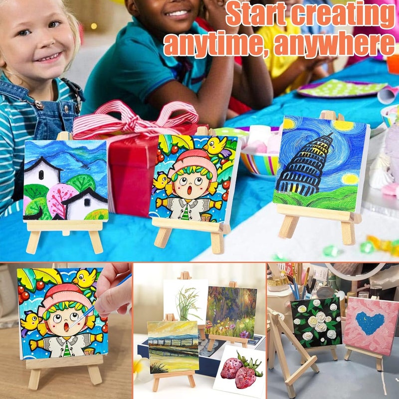 windforgecraft 34 Pcs Mini Canvas and Easel Set Small Wooden Tabletop Easel with Canvas for Painting with Acrylic Paint Palettes Paintbrushes Mini Canvas Painting Kit Painting Kit for Kids Students - Image 5