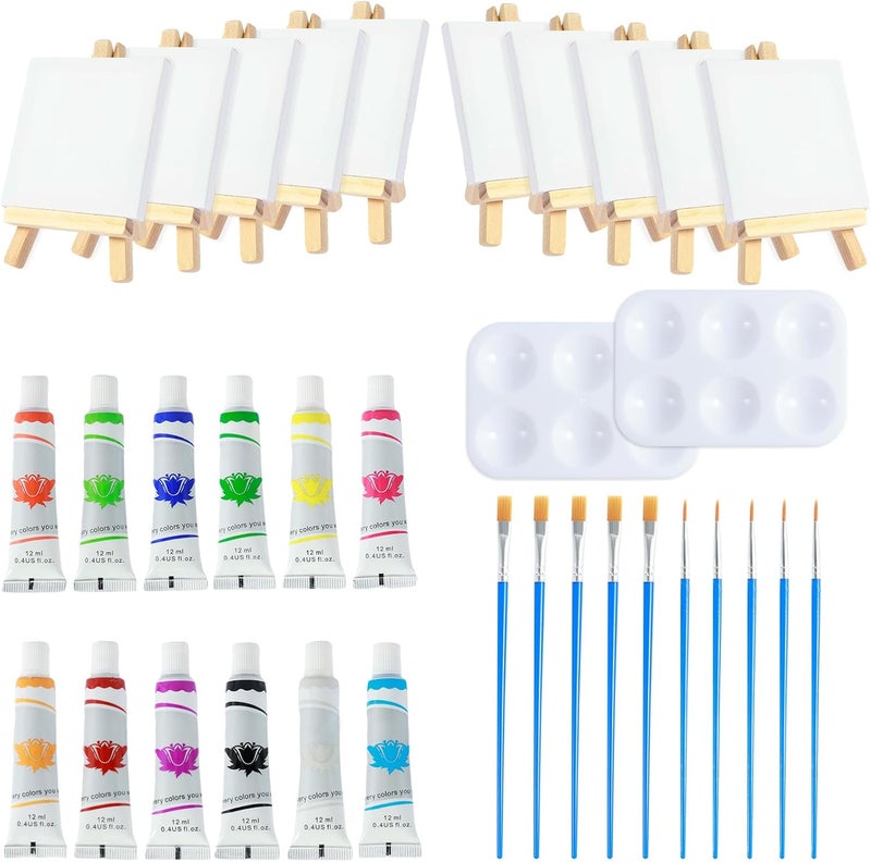 windforgecraft 34 Pcs Mini Canvas and Easel Set Small Wooden Tabletop Easel with Canvas for Painting with Acrylic Paint Palettes Paintbrushes Mini Canvas Painting Kit Painting Kit for Kids Students - Image 1
