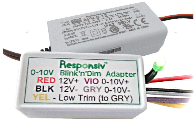 Responsiv Blink'n'Dim Adapter, Universal Dimmer for 0-10V Dimmable LED Fixtures, Bundle with 12V Power Supply. Dim with Existing Switch. No New Wiring in Walls. Better Than Wireless. - Image 1
