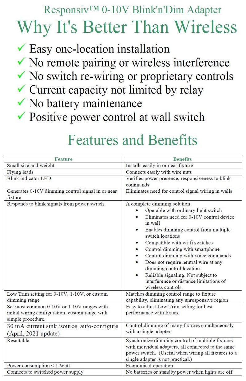 Responsiv Blink'n'Dim Adapter, Universal Dimmer for 0-10V Dimmable LED Fixtures, Bundle with 12V Power Supply. Dim with Existing Switch. No New Wiring in Walls. Better Than Wireless. - Image 4