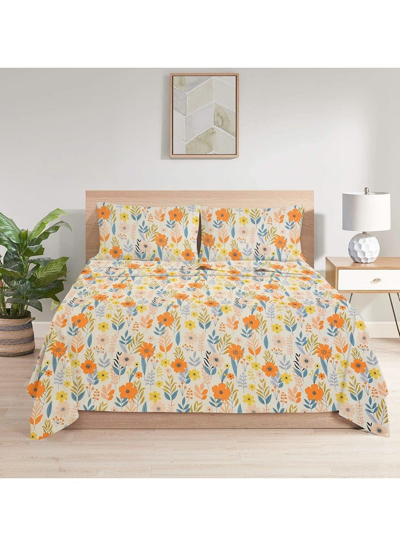 BSB HOME مجموعة كينغستون من شراشف السرير الفاخرة من قطن جلاسي 180 TC بحجم كينغ مع 2 غطاء وسادة بحجم كينغ | شراشف ناعمة، قابلة للتنفس، مقاومة للانكماش (مجموعة مكونة من 3 قطع، شريحة مسطحة 275 X 275 سم، أغطية وسادة 50 X 75 سم، برتقالي وبيج قطن) - Image 3