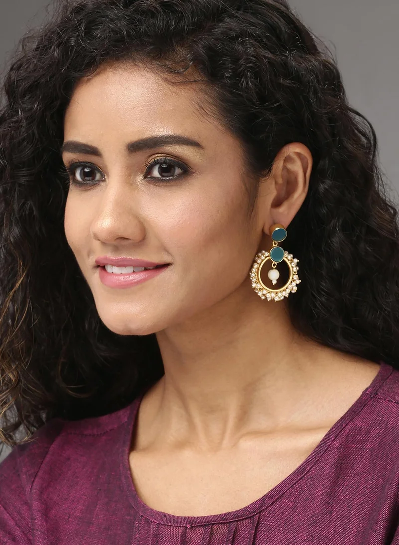 SOHI Turquoise Blue & White Stone Studded & Pearls Artificial Drop Earring Jewellery
