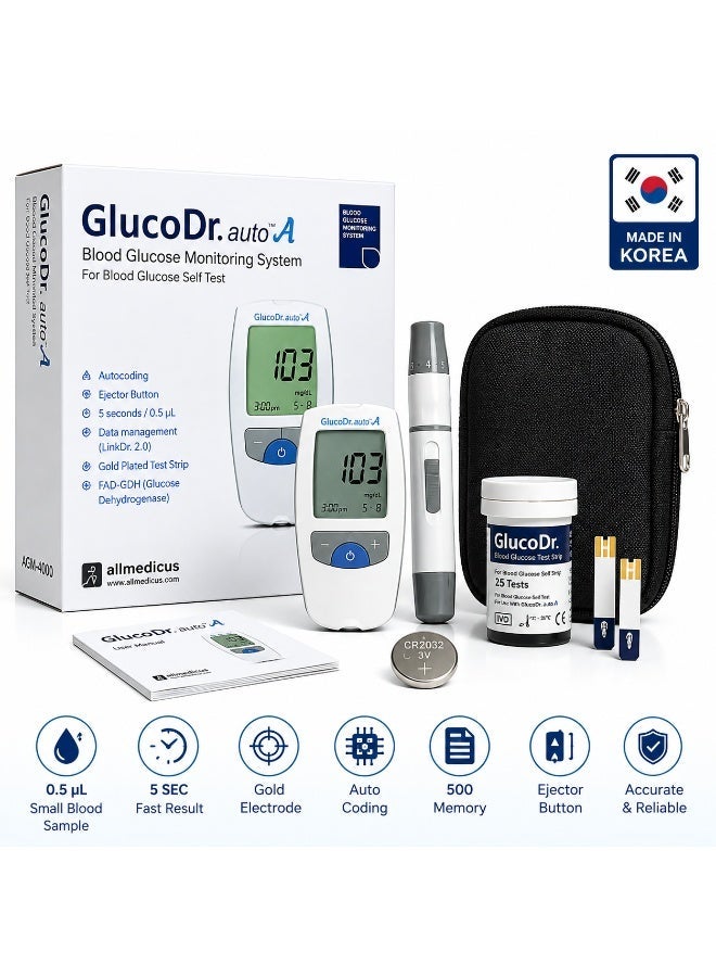 Gluco Dr GlucoDr Auto A Blood Glucose Monitoring System with 25 Test Strips, Lancing Device, Carrying Case and Battery - Image 1