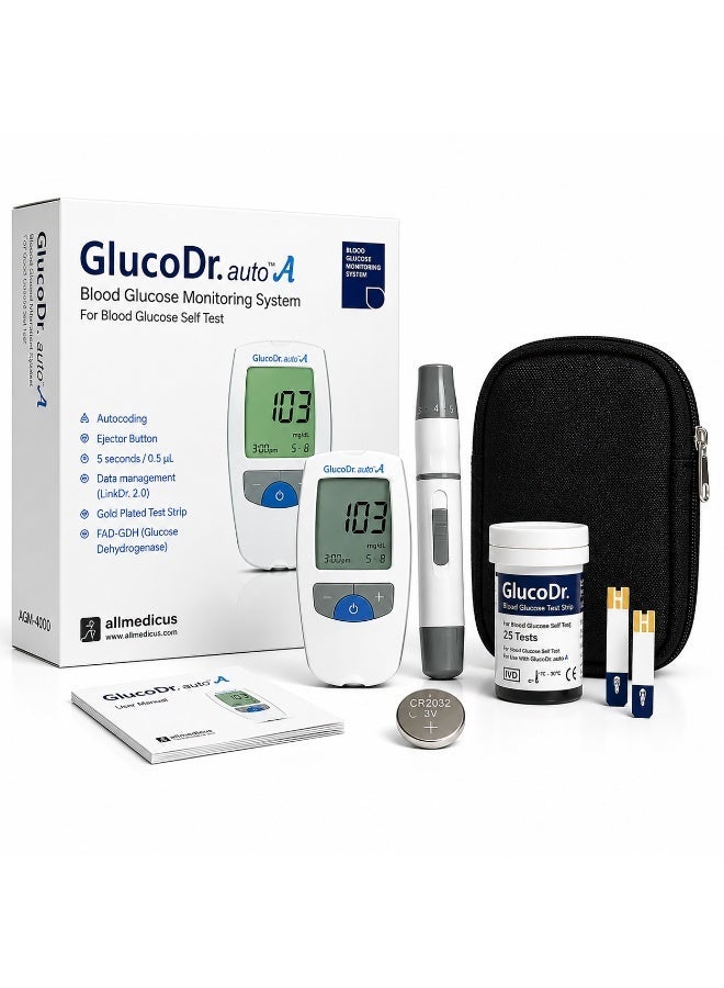Gluco Dr GlucoDr Auto A Blood Glucose Monitoring System with 25 Test Strips, Lancing Device, Carrying Case and Battery - Image 2
