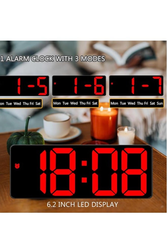 Generic - Digital Alarm Clock for Bedrooms – 6.5-Inch LED Display with Red Numbers, 3 Adjustable Brightness Levels, Desk/Table Clock, 12/24 Hour Format, Temperature, Calendar, Plug-In Powered - Image 1