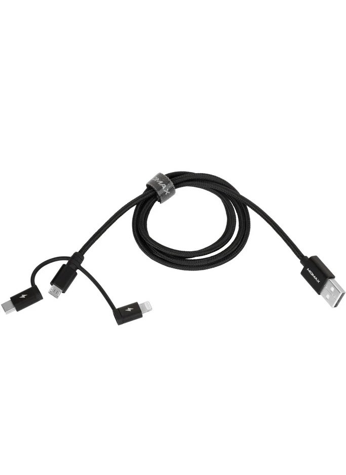 Generic - OneLink 3-in-1 USB-A to Micro USB & Lightning & USB-C Braided Cable 1m - Image 1