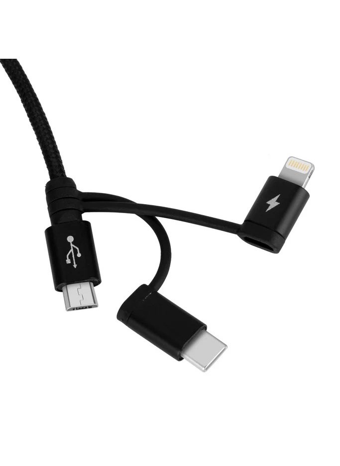 Generic - OneLink 3-in-1 USB-A to Micro USB & Lightning & USB-C Braided Cable 1m - Image 1
