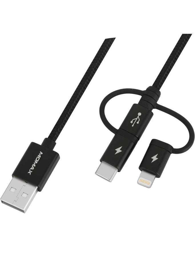 Generic - OneLink 3-in-1 USB-A to Micro USB & Lightning & USB-C Braided Cable 1m - Image 1