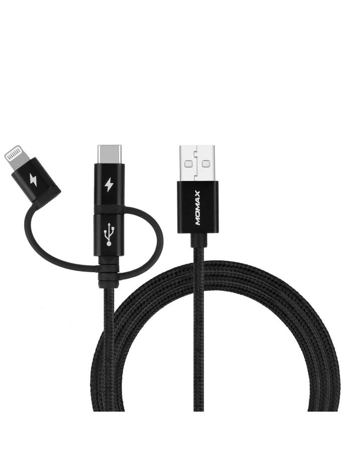 Generic - OneLink 3-in-1 USB-A to Micro USB & Lightning & USB-C Braided Cable 1m - Image 1
