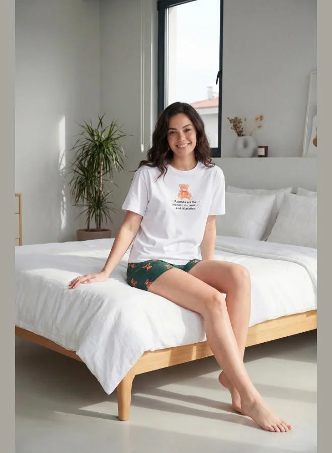 ليلا Lela Cotton Regular Fit Patterned Shorts Pajama Set Women's PAJAMA SET 65790782