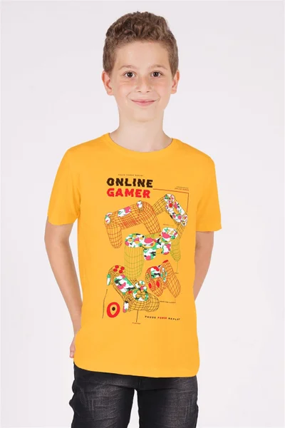 زيبكيدز Boy Mustard Colored Crew Neck Game Handle Printed T-Shirt