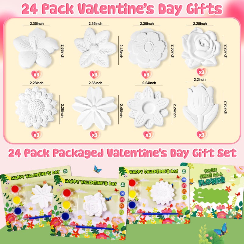 Letapapa Valentine's Day Cards for Kids school, 24 PACK Valentine's Day Cards for Kids with Flowers Plaster Painting Kit, Valentines Day Gifts for Kids for School Classroom Exchange, Valentines Party Favors - Image 4