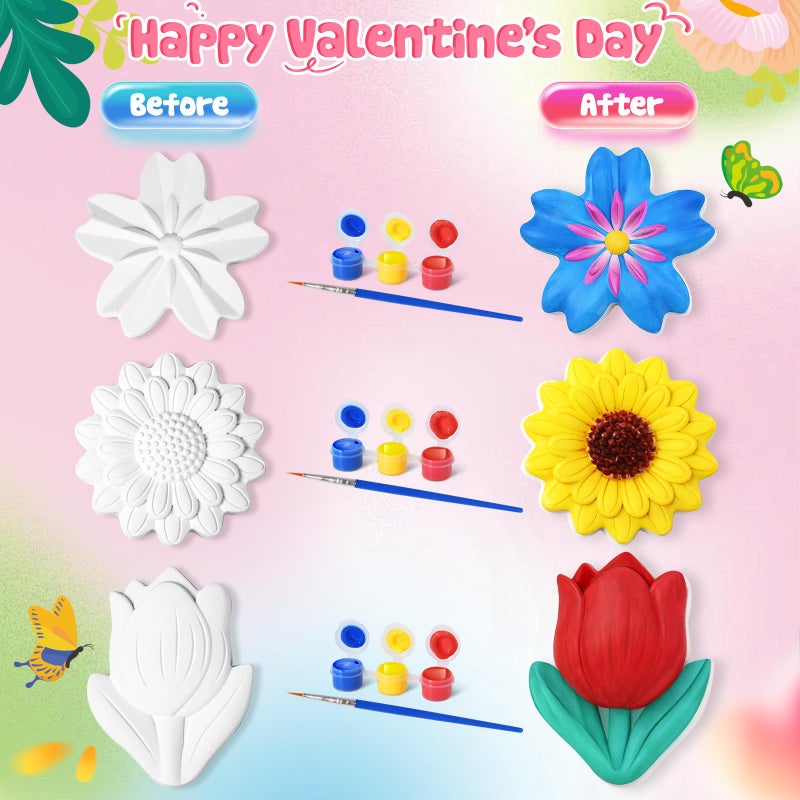 Letapapa Valentine's Day Cards for Kids school, 24 PACK Valentine's Day Cards for Kids with Flowers Plaster Painting Kit, Valentines Day Gifts for Kids for School Classroom Exchange, Valentines Party Favors - Image 5