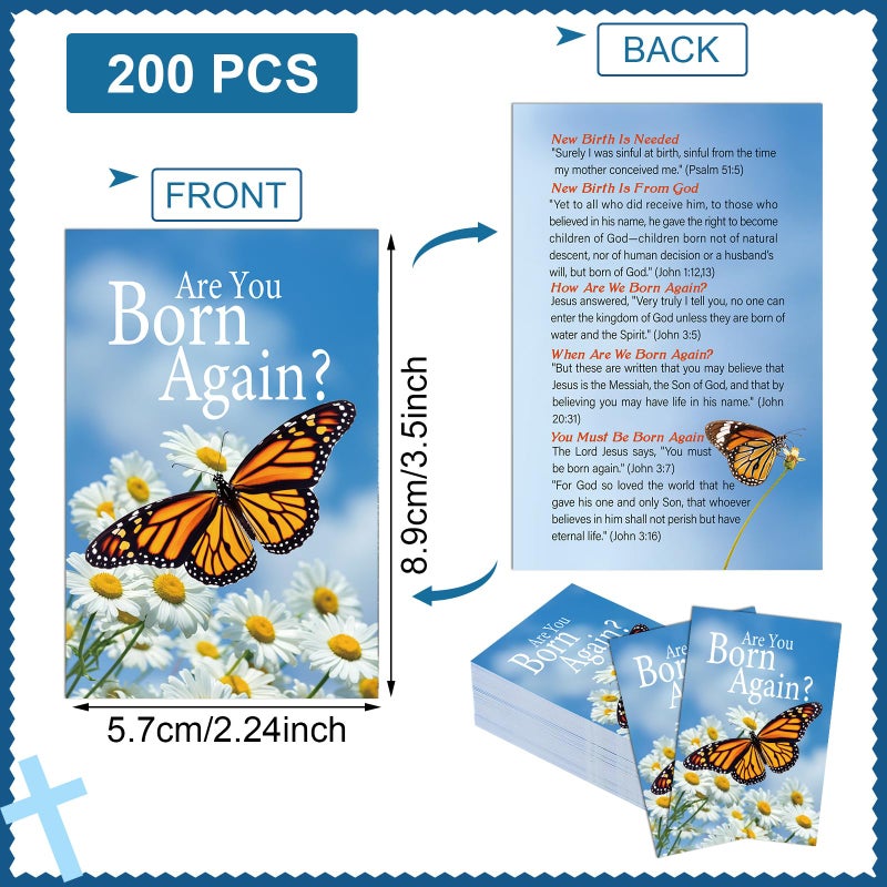 Noveread 200 Pcs Gospel Tract Card Salvation Cards Pocket Holy Postcard Prayer Postcards Christian Inspirational Bible Verses Bookmark for Christian Gift(Are You Born Again) - Image 2