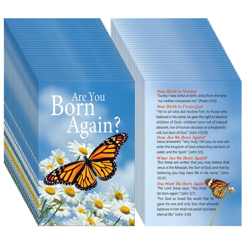 Noveread 200 Pcs Gospel Tract Card Salvation Cards Pocket Holy Postcard Prayer Postcards Christian Inspirational Bible Verses Bookmark for Christian Gift(Are You Born Again) - Image 1