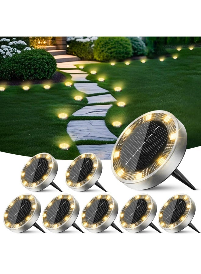Arabest Peasur Solar Ground Lights Outdoor, 8 Pack Flat Solar Powered Disc Lights, IP68 Waterproof, Anti-Rust, Landscape Lighting for Pathway Garden Yard Lawn Walkway Landscape Driveway, Mini, Warm White - Image 1