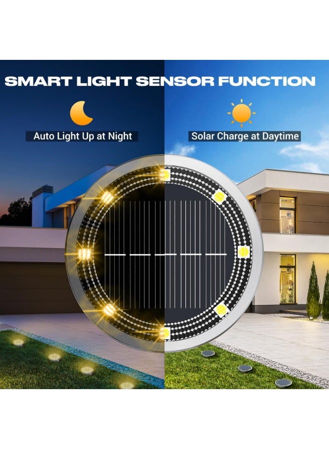 Arabest Peasur Solar Ground Lights Outdoor, 8 Pack Flat Solar Powered Disc Lights, IP68 Waterproof, Anti-Rust, Landscape Lighting for Pathway Garden Yard Lawn Walkway Landscape Driveway, Mini, Warm White - Image 2