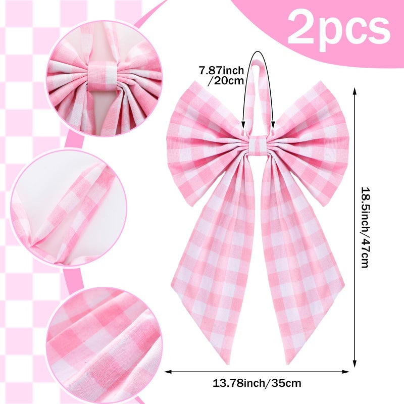 Suncalla 2 Pcs Pink Plaid Wreath Bow 19.6'' x 11.8'' Coquette Front Door Hanger Cute Bow Wreath Accessories Xmas Party Yard Doorway Indoor Outdoor Wall Decoration - Image 3
