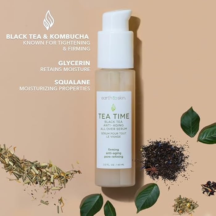 Earth To Skin Tea Time Black Tea All Over Serum – Firming & Hydrating Serum with Kombucha, Glycerin & Squalane – 2.0 fl oz - Image 3