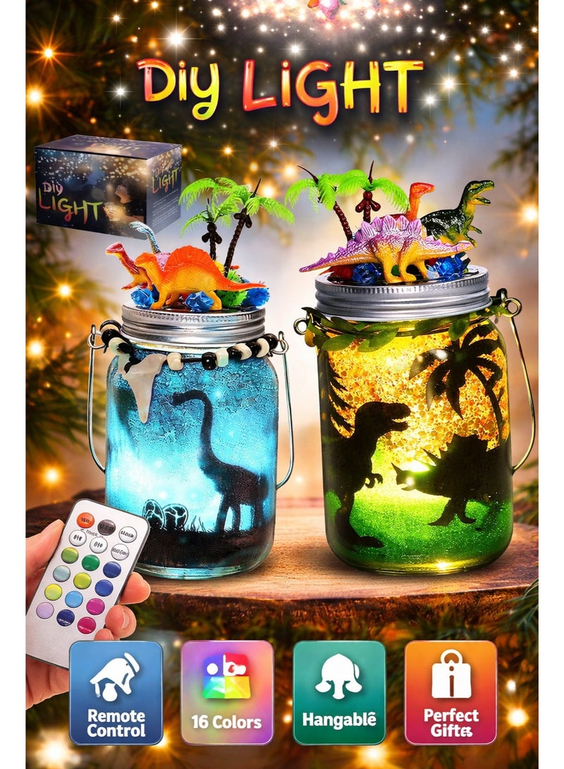 BaytEasy DIY Dinosaur Night Light Kit for Kids, 2 Pack Mason Jar Lamp Set with Remote Control, 16 Colors LED, Creative Craft Gift Toy with Accessories for Boys & Girls - Image 2