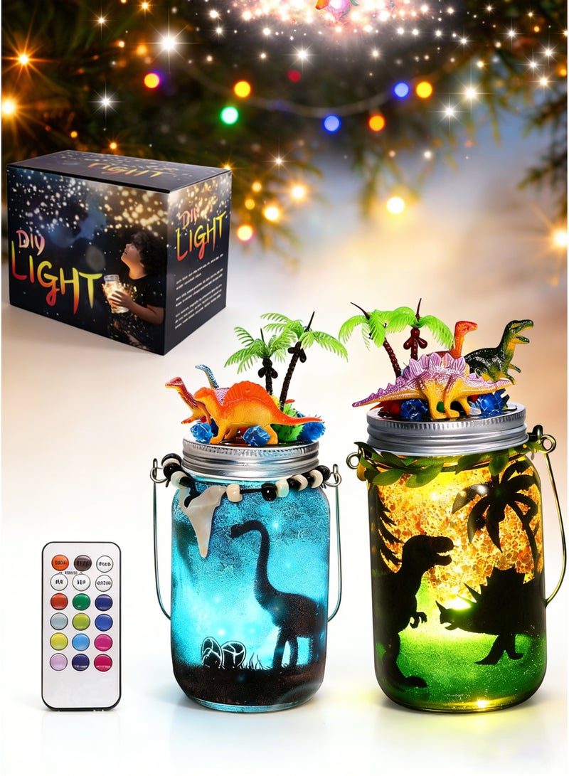 BaytEasy DIY Dinosaur Night Light Kit for Kids, 2 Pack Mason Jar Lamp Set with Remote Control, 16 Colors LED, Creative Craft Gift Toy with Accessories for Boys & Girls - Image 1