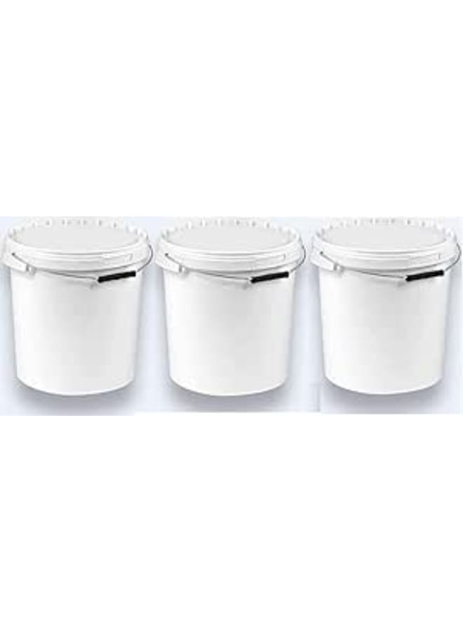 3 x 20 Litre Bucket with White Lid - 3 Pack Milk Buckets/Storage Stackable - Honey Bucket Plastic Food Dispenser - Empty Flour Bucket  - Image 1