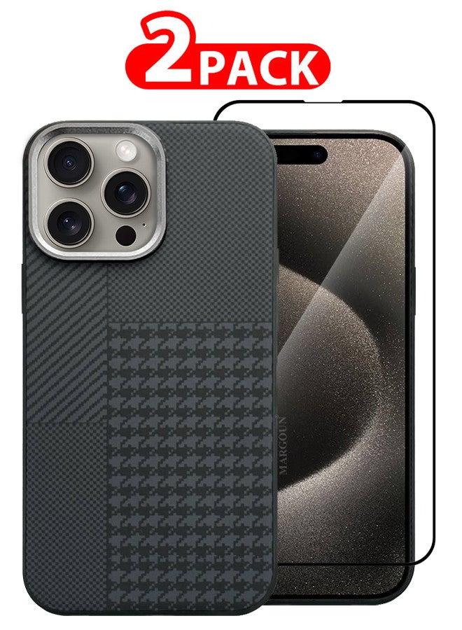 MARGOUN Case Cover For iPhone 15 Pro And Screen Protector 2024 New Pattern Aramid Carbon Fiber Phone Case Slim And Light Design MIX1 - Image 1