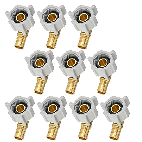 GUOFIS 10 Pack PEX FittingsPex 12 x 12 NPT Female Threaded Swivel ElbowPEX F1807 Brass Barb Plumbing Crimp FittingPEX1807208 - Image 1