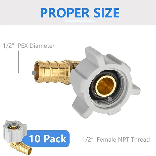 GUOFIS 10 Pack PEX FittingsPex 12 x 12 NPT Female Threaded Swivel ElbowPEX F1807 Brass Barb Plumbing Crimp FittingPEX1807208 - Image 3