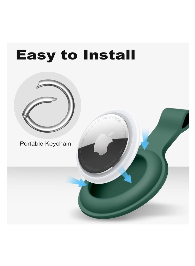 AirTag Case Keychain Air Tag Holder Silicone AirTags Key Ring Cases Tags Chain Apple AirTag GPS Item Finders Accessories，Dark Green - Image 4