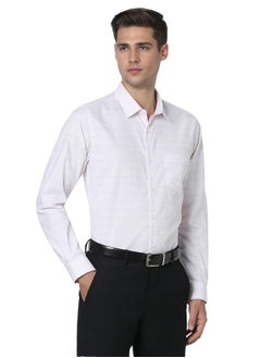Peter England Peter England Men's Classic Wonder Fabric Checkered Slim Fit Formal Shirt | Cotton Rich | Pin Point Oxford Peach  - Image 2