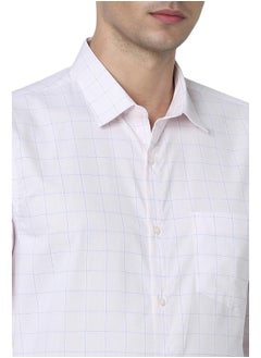 Peter England Peter England Men's Classic Wonder Fabric Checkered Slim Fit Formal Shirt | Cotton Rich | Pin Point Oxford Peach  - Image 5