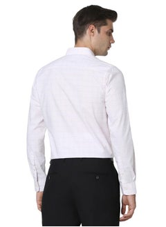 Peter England Peter England Men's Classic Wonder Fabric Checkered Slim Fit Formal Shirt | Cotton Rich | Pin Point Oxford Peach  - Image 3