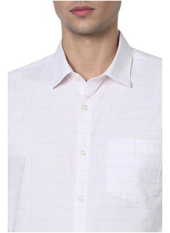 Peter England Peter England Men's Classic Wonder Fabric Checkered Slim Fit Formal Shirt | Cotton Rich | Pin Point Oxford Peach  - Image 4