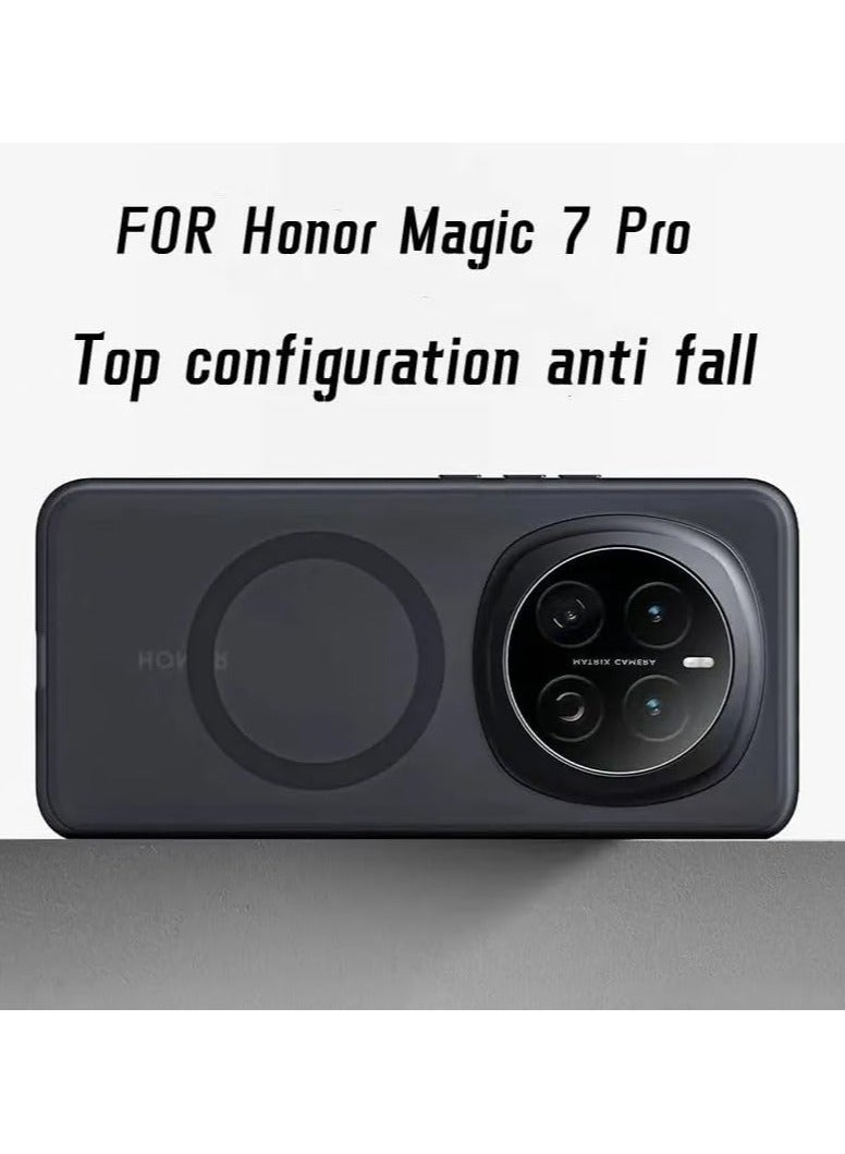 VKL Matte Frosted Magnetic Wireless Case Compatible with Honor Magic 7 Pro 5G Anti-Fingerprint Shockproof Armor Cover For Honor Magic 7 Pro (Black) - Image 2