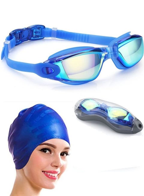 Rock Pow Swim Cap Swim Goggles, Swim Cap for Long Hair Anti Fog UV Protection for Adult Kid with Nose Clip Ear Plugs Sets