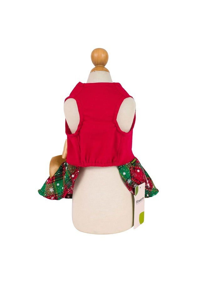 Fitwarm Merry Woofmas 100% Cotton Dog Christmas Outfits Girl Dog Holiday Dress Lightweight Doggie Costume Puppy Clothes Pet Apparel with Bowknot Cat Clothing Red X-Small - Image 2